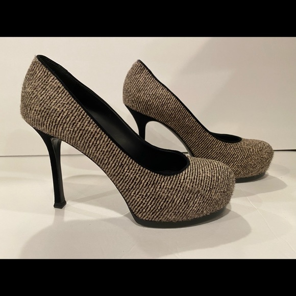 YSL pony hair pumps heels black white 37